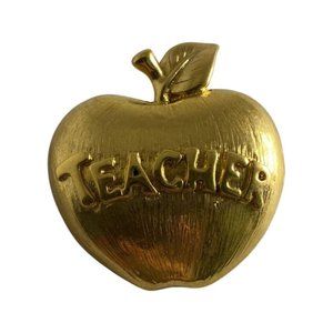 Vtg Napier Apple Pin Teacher Brooch Gold Tone Jewelry Teacher Gift